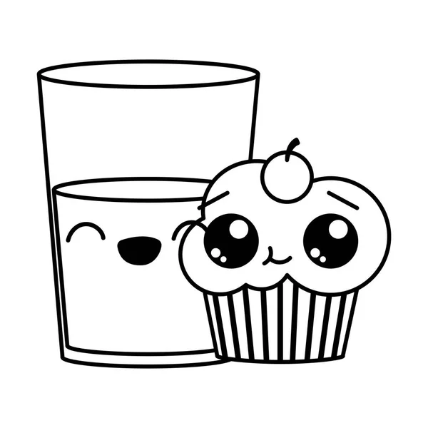 Cupcake Verre Lait Dessert Sucré Boulangerie Thème Conception Isolée Illustration — Image vectorielle