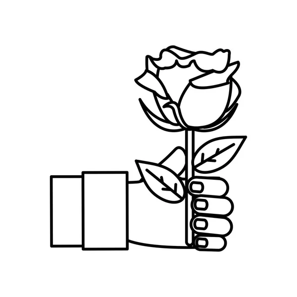 Linie Frau Hand Mit Schönen Rosen Und Blütenblättern — Stockvektor