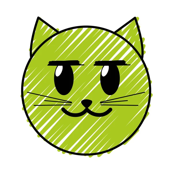 Doodle Senang Kucing Wajah Emoji Ekspresi Vektor Ilustrasi - Stok Vektor