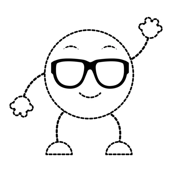 Gepunktete Form Cooler Emoji Ausdruck Mit Armen Und Beinen Vektor — Stockvektor