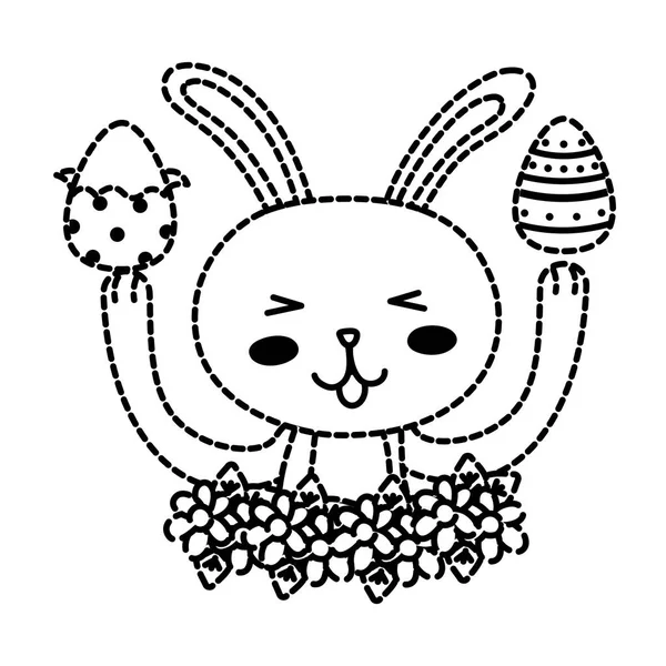 Forme Pointillée Drôle Lapin Animal Avec Oeufs Pâques Décoration Vectoriel — Image vectorielle