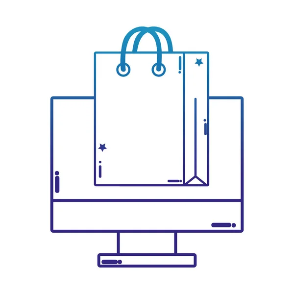 Lijn Cromputer Schermtechnologie Met Boodschappentas Vectorillustratie Gedegradeerd — Stockvector