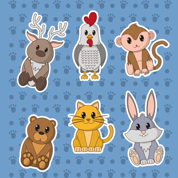 Icône Ensemble Dessins Animés Animaux Mignon Adorable Créature Thème Illustration — Image vectorielle