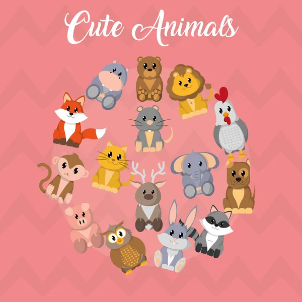 Icon Set Cartoons Animal Cute Adorable Creature Theme Vector Illustration — Stock Vector