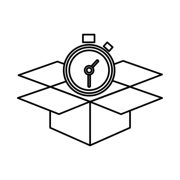 Ligne Boîte Ouverte Service Paquet Avec Illustration Vectorielle Chronomètre — Image vectorielle
