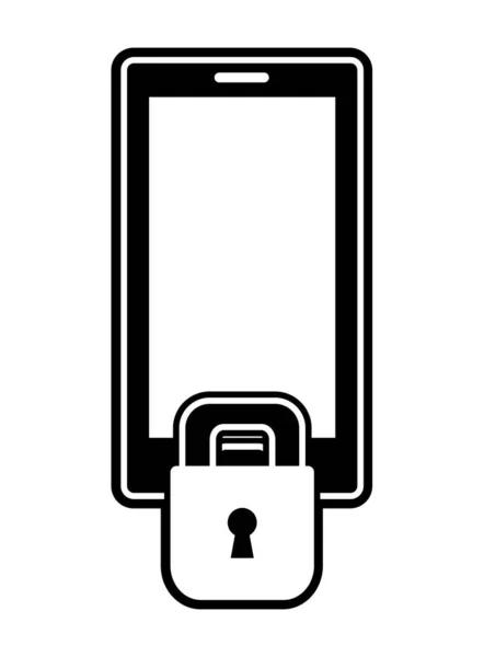 Silhouette Smartphone Technologie Mit Vorhängeschloss Sicherheitsschutz Vektor Illustration — Stockvektor