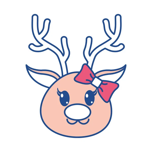 Line Color Female Reindeer Head Cute Animal Vector Illustration — Stock Vector