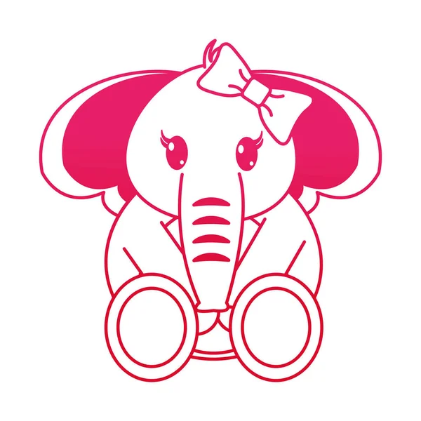 Fucsia Line Female Elephant Cute Animal Ribbon Bow Vector Illustration — Stock Vector
