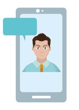 Avatar adamın smartphone ile sohbet kabarcık vektör çizim içinde