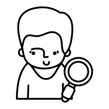 çizgi adam saç modeli ve Büyüteç camı nesne vektör çizim ile