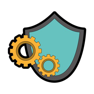 Kalkan güvenlik sistemi koruma ve amblemi Tema izole tasarım vektör çizim