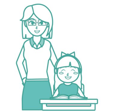 Öğretmen ve okul eğitim ve ders Tema Isolated kız vektör çizim tasarım