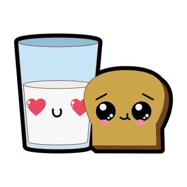 Ekmek ve unlu gıda mutfak ve salonu Tema izole tasarım vektör çizim süt