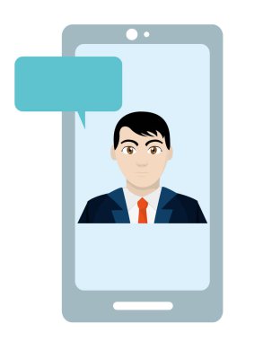 Avatar zarif adamın smartphone ile sohbet kabarcık vektör çizim içinde