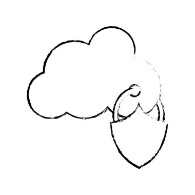 Grunge bulut veri bağlantısı ve asma kilit güvenlik vektör çizim