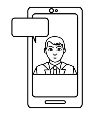 satır avatar zarif adamın smartphone ile sohbet kabarcık vektör çizim içinde