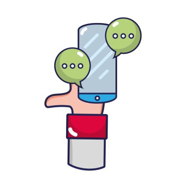 adam akıllı telefon b.t ve sohbet kabarcıkları ile vektör çizim el