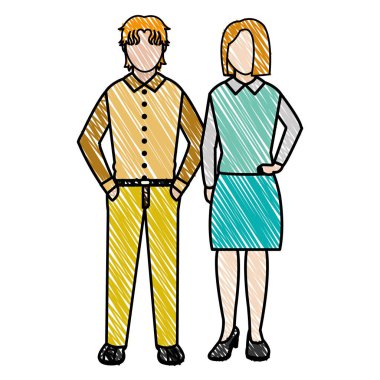 Doodle insanlar şık giysileriyle stil ve saç şekli vektör çizim ile