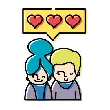 renk mutlu clouple sohbet kabarcık vektör çizim içinde yürekleri taşındı