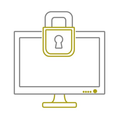 Sarı çizginin ekran bilgisayar teknoloji ve asma kilit güvenlik vektör çizim