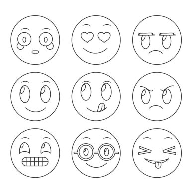 Emoji sosyal medya ve çizgi film Tema vektör çizim ifade