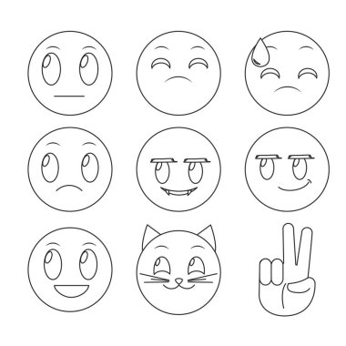 Emoji sosyal medya ve çizgi film Tema vektör çizim ifade