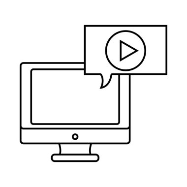 Line ekran bilgisayar ve video sohbet kabarcık vektör çizim ile