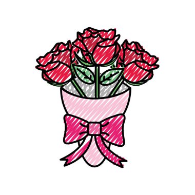 güzel gül buketi şerit yay vektör çizim ile rendelenmiş