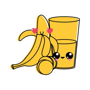 Muz ve içecek meyve sağlıklı ve organik gıda Tema izole tasarım vektör çizim