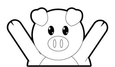 Eller yukarı vektör çizim ile anahat domuz sevimli hayvan