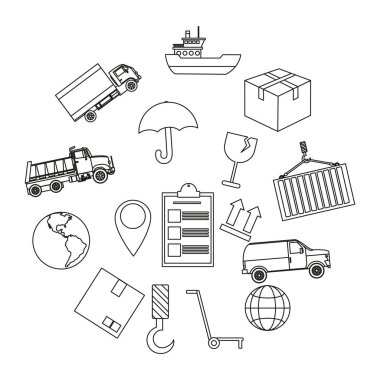 Icon set temasının lojistik teslimat ve ulaşım vektör çizim