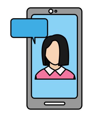 çizgi rengi kullanıcı zarif kadın meçhul insede smartphone ile sohbet kabarcık vektör çizim