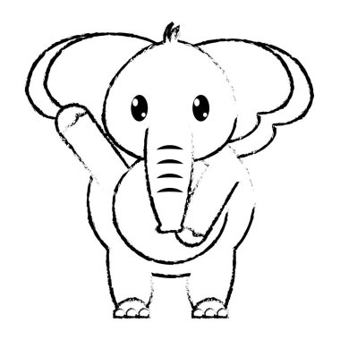 Grunge sevimli fil vahşi hayvan vektör çizim el ile