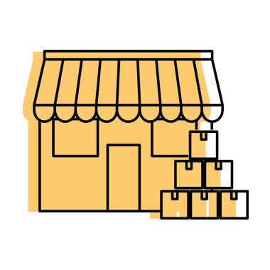 Vektör çizim Tasarım kutuları ve mağaza teslim nakliye ve lojistik Tema göl kenarında