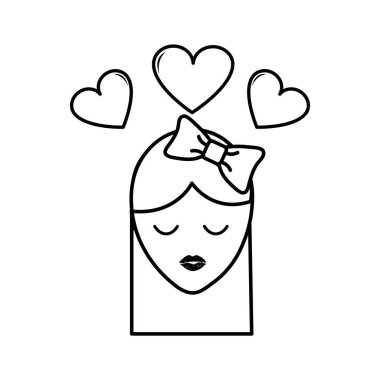 çizgi kız şerit yay saç modeli ve kalpleri vektör çizim ile