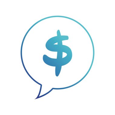 Mavi çizgili sohbet kabarcık içinde dolar sembol para ile