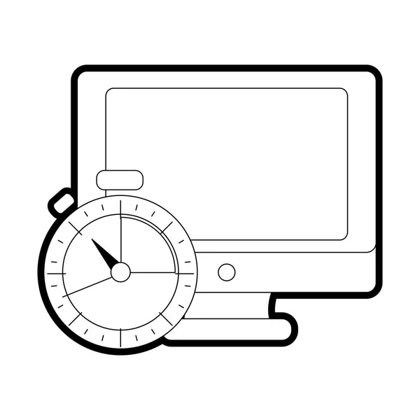 Rad Skärm Dator Teknik Och Kronometer Tid Vektorillustration — Stock vektor