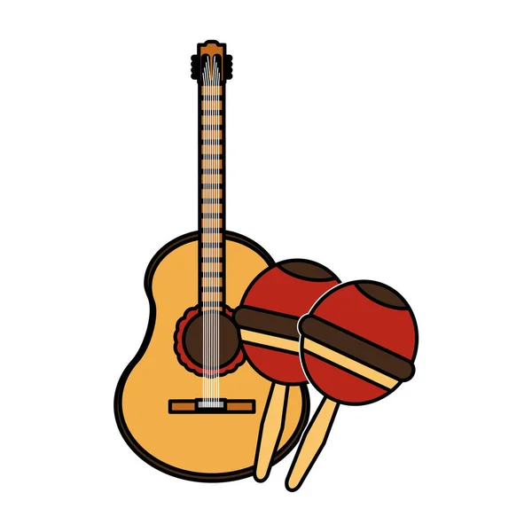 Maracas Guitare Instrument Musique Son Thème Conception Isolée Illustration Vectorielle — Image vectorielle