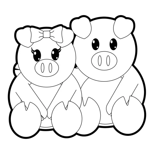 Esboço Porco Casal Bonito Animal Juntos Vetor Ilustração —  Vetores de Stock