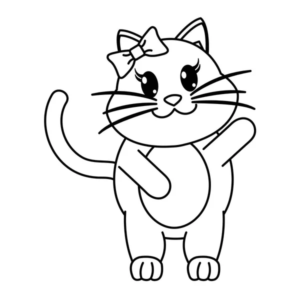 Line Adorable Female Cat Animal Hand Vector Illustration — Stock Vector