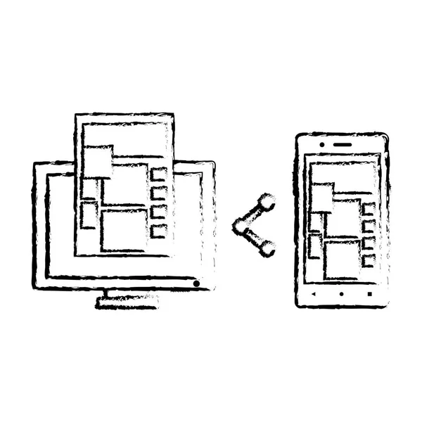 コンピューターとデバイスのガジェットと技術テーマ分離デザイン ベクトル イラストのスマート フォン — ストックベクタ