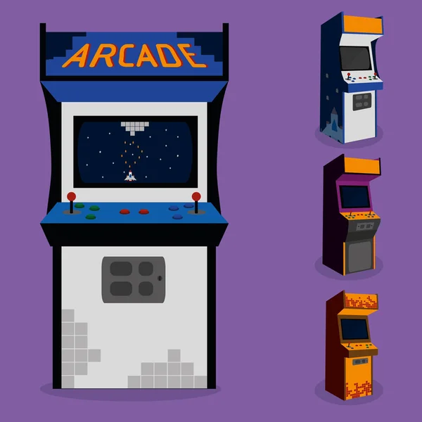 Arcade Μηχάνημα Βιντεοπαιχνιδιού Και Παίξτε Θέμα Εικονογράφηση Διάνυσμα — Διανυσματικό Αρχείο