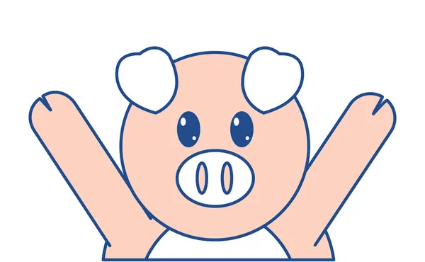 Linha Cor Porco Bonito Animal Com Mãos Para Cima Vetor —  Vetores de Stock