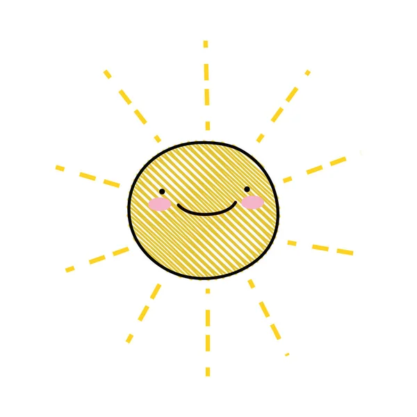 Rendelenmiş Mutlu Güneş Doğa Hava Kawaii Vektör Çizim — Stok Vektör