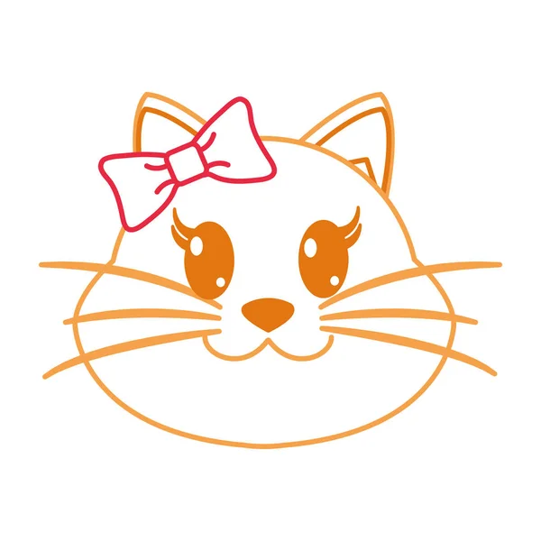 Cor Linha Fêmea Gato Cabeça Bonito Animal Vetor Ilustração —  Vetores de Stock