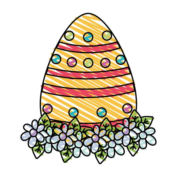 Pascua Huevo Rallado Con Figuras Puntuales Flores Decoración Vector Ilustración — Vector de stock