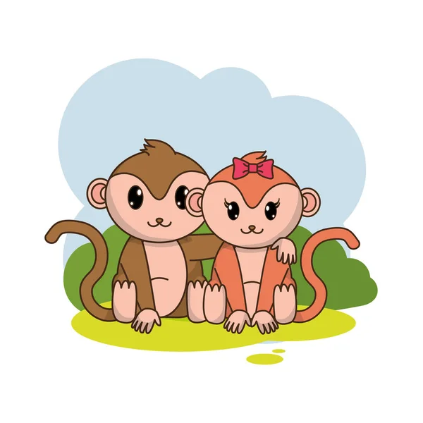 Małpa Kilka Cute Zwierząt Ilustracji Wektorowych Krajobraz — Wektor stockowy