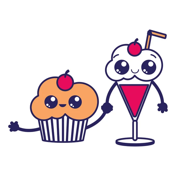 Cupcake Und Getränk Von Dessert Süß Und Bäckerei Thema Isoliert — Stockvektor