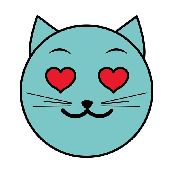Kolor Linii Zakochany Ilustracja Wektor Wyrażenie Kot Twarzy Emoji — Wektor stockowy