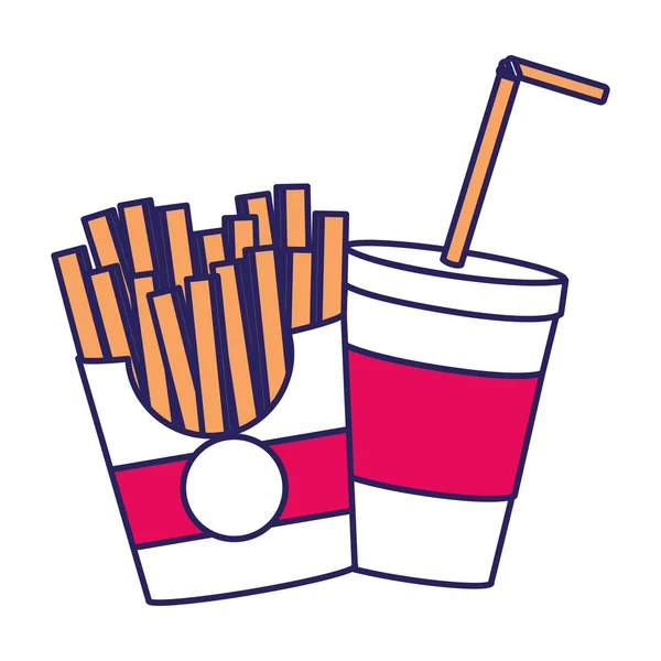 Drinken Frietjes Van Fastfood Stedelijke Smakelijke Menu Geïsoleerde Themaontwerp Vectorillustratie — Stockvector